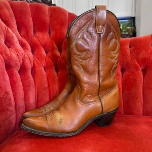 Vintage 1960/70s western Wranglers light brown tan orange leather boots Size 8.5